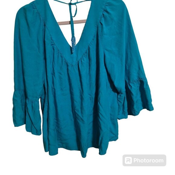 Crown & Ivy Tunic Women's Size‎ Large Turquoise Beaded Tie Behind Neck Bo… - Picture 2 of 7